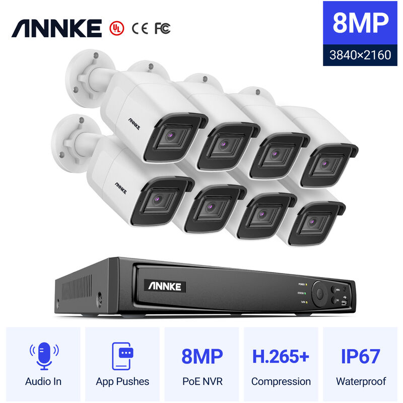 

ANNKE 8CH 4K Ultra HD Sistema de seguridad de video en red PoE 8CH 4K H.265 + NVR de vigilancia con 8 MP 8MP 8MP HD Cámaras - sin disco duro