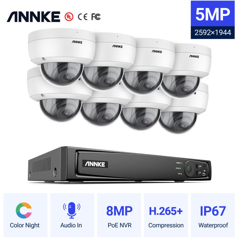 

ANNKE 16CH 4K NVR PoE ONVIF CCTV Sistema de cámara de seguridad con 5MP DOME Color Night Vision Cámaras IP para interiores y exteriores Kits de