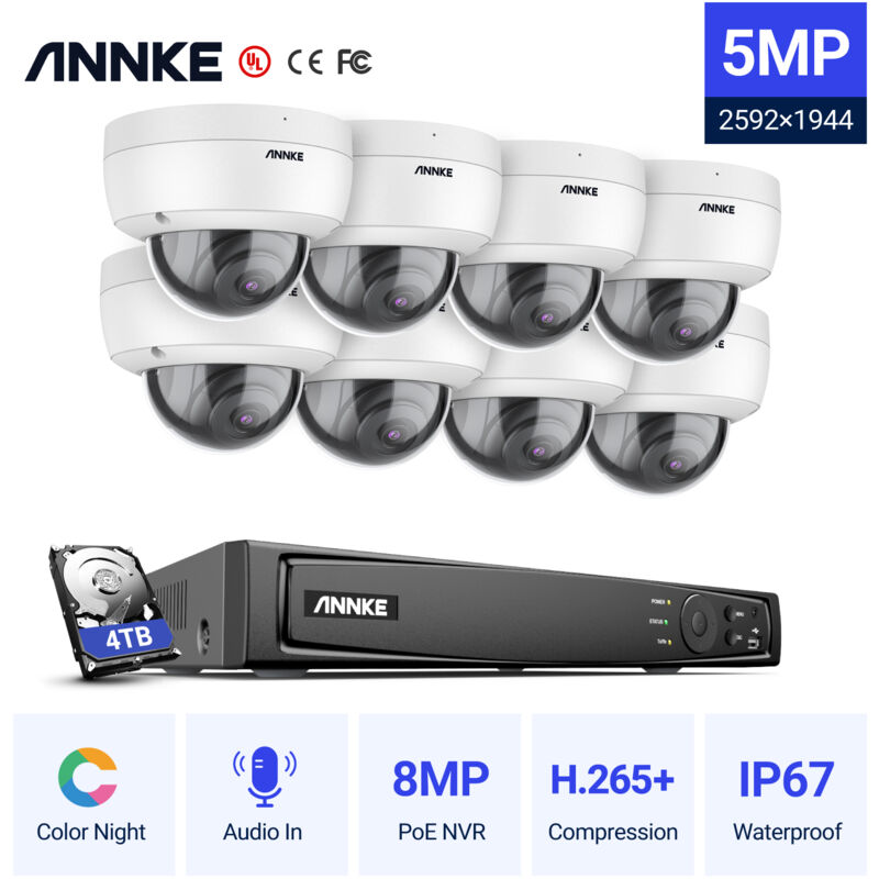 

ANNKE 16CH 4K NVR PoE ONVIF CCTV Sistema de cámara de seguridad con 5MP DOME Color Night Vision Cámaras IP para interiores y exteriores Kits de