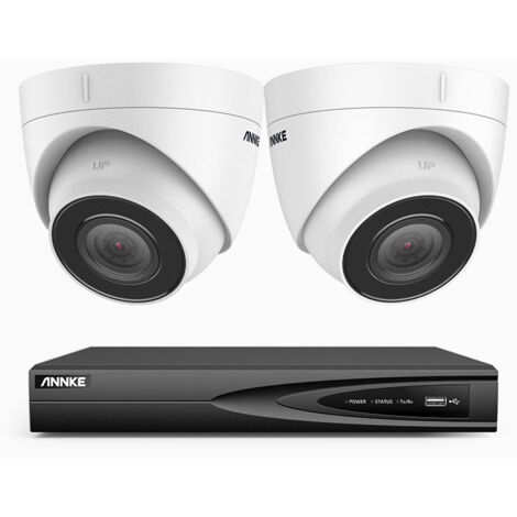 ANNKE Sistema di sicurezza PoE 3K a 4 canali, 2 telecamere, kit di videosorveglianza per esterni con visione notturna,4TB HDD