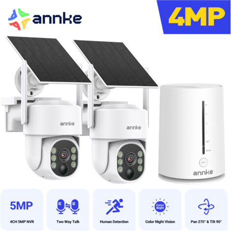 ANNKE Sistema di telecamere di sicurezza solari wireless da 4 MP 2K per esterni con rilevamento del movimento tramite PIR, avvisi istantanei, visione notturna a colori