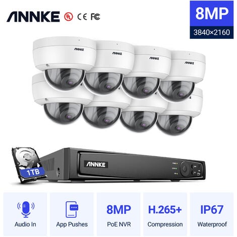 ANNKE Système de caméra de sécurité 8MP 4K PoE ONVIF NVR avec codage H.265 + 4K filaire HD pour caméras intérieures extérieures 8