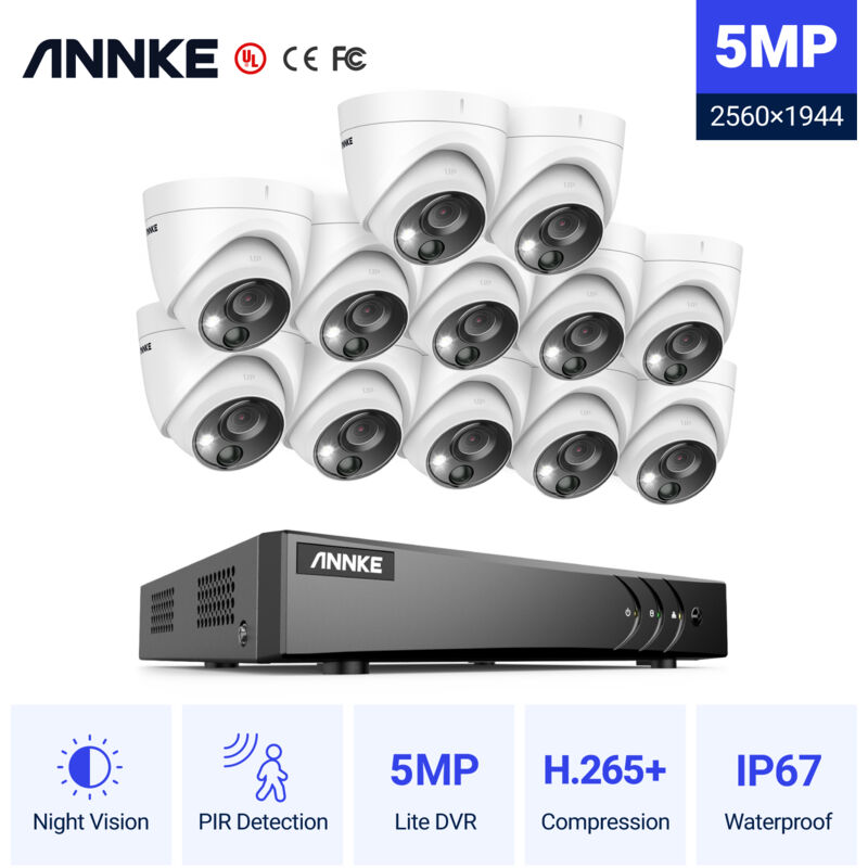 

ANNKE Système de caméra de sécurité DVR H.265 Pro filaire 16 canaux 5MP avec caméras extérieures de surveillance PIR 5MP pour kits de