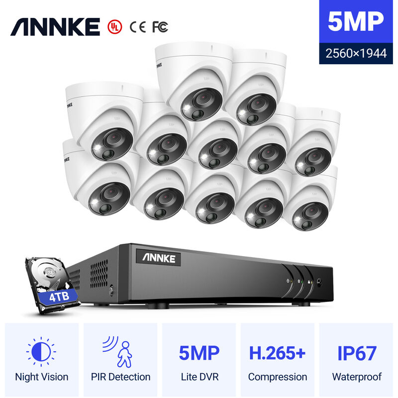 

ANNKE Système de caméra de sécurité DVR H.265 Pro filaire 16 canaux 5MP avec caméras extérieures de surveillance PIR 5MP pour kits de