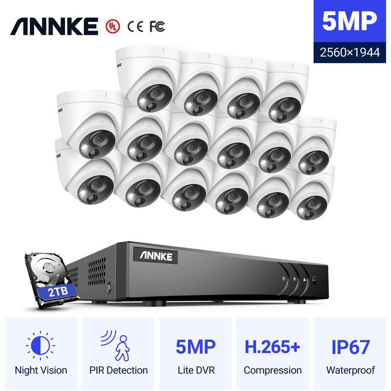 

Annke - Système de caméra de sécurité DVR H.265 Pro filaire 16 canaux 5MP avec caméras extérieures de surveillance PIR 5MP pour kits de