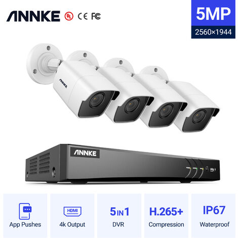 ANNKE Système de caméra de vidéosurveillance 8 canaux Ultra HD 4K H.265 + DVR et caméras 4 × 5MP HD résistantes aux intempéries avec EXIR LED IR Night Vision - avec disque dur de 1 To