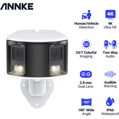ANNKE Telecamera 180°Panoramica 4K Telecamera da Esterno Visione Notturna IP PoE Videosorveglianza
