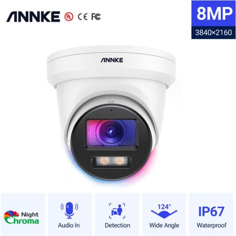 SANNCE ANNKE Turret Caméra de sécurité IP 4K Ultra HD PoE avec véritable vision nocturne en couleur, détection de véhicule humain, caméra de surveillance de la lumière supplémentaire de 130 pieds pour l'exté