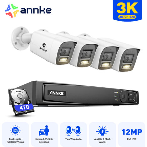 ANNKE Überwachungskamera Set Außenbereich, 8CH NVR 4 Kamera Intelligente Dual Licht,Nachtsicht,2 WegeAudio,Bewegungserkennung, Videoüberwachungsset APP/PC Fernzugriff 4TB
