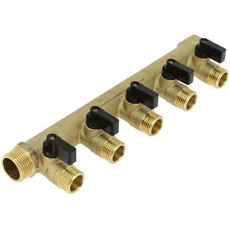 Anquier – Collecteur mâle-femelle 50mm – 5 départs avec vannes pré-montées – Arrivée 3/4' – Compatible plomberie standard