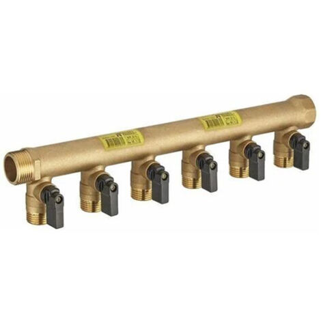 Anquier – Collecteur entraxe 50mm Mâle Femelle 3/4' – 6 départs avec vannes pré-montées – Laiton CW617-N – Pour systèmes de plomberie