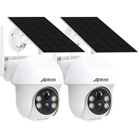 ANRAN 2 pièces Caméra de Surveillance Exterieur 2K HD 3MP Panneau Solaire Extérieur sans Fil Détection PIR Compatible Alexa et Google Home, Q01