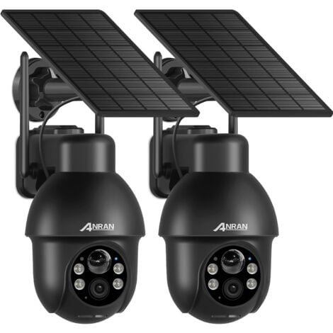 ANRAN 2 Stücke Überwachungskamera Aussen Akku Solar, Kabellose Überwachungskamera WLAN mit Spotlight, AI-Bewegungserkennung und Alexa-kompatibel, Farbige Nachtsicht, 2 Wege Audio, Q3 Pro Schwarz