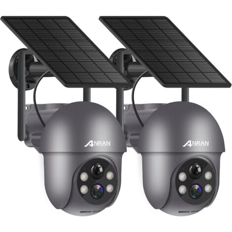 ANRAN 2K Überwachungskamera Aussen Akku WLAN, 360 Grad Schwenkbare Kabellose Überwachungskamera mit Solarpanel, PIR Bewegungsmelder mit Flutlicht, 2-Wege-Audio, Nachtsicht, Q01 Grau, 2 Stück