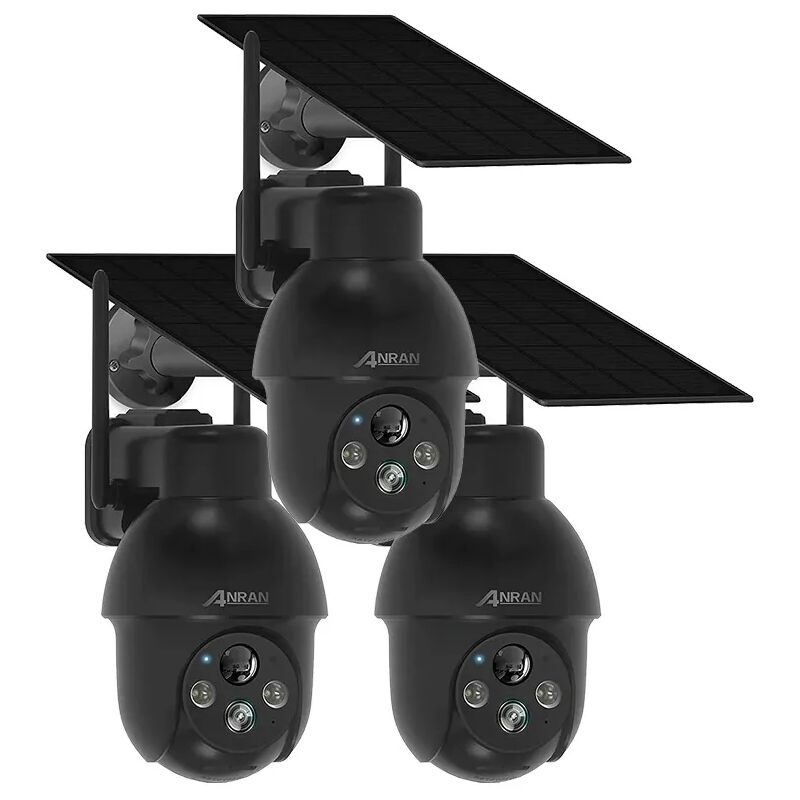 Anran - 3PCS Caméra de surveillance WiFi Extérieure sans Fil Solaire 360°PTZ , Camera batterie avec panneau solaire, Vision Nocturne Couleur pir