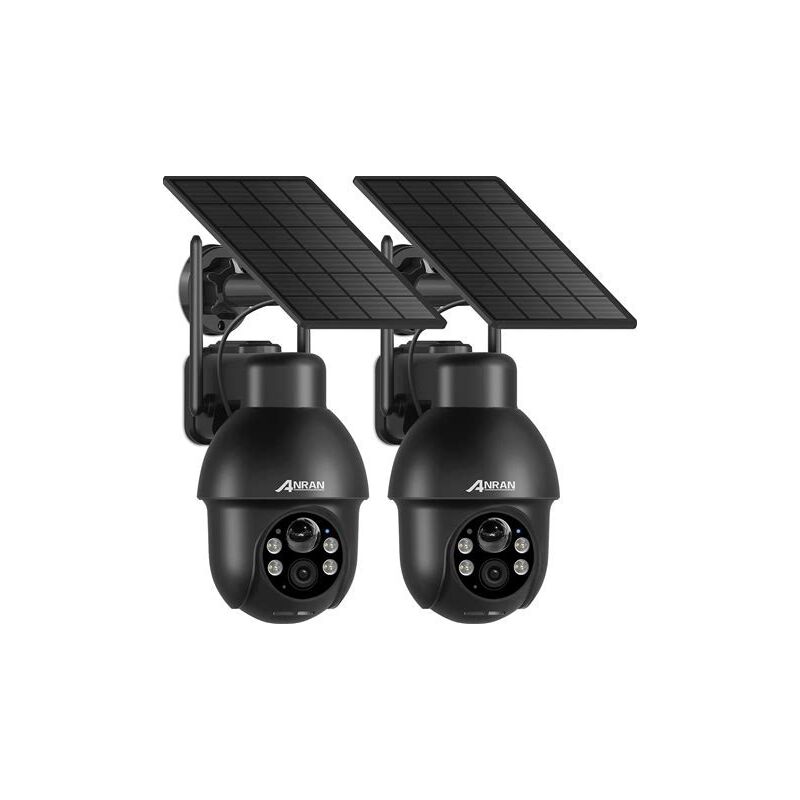 2PCS Caméra de surveillance WiFi Extérieure sans Fil Solaire 360°PTZ , Camera batterie avec panneau solaire, Vision Nocturne Couleur pir Détection