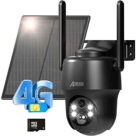 ANRAN 3G/4G LTE Caméra de Surveillance Solaire Extérieur , Carte SIM et SD 32GB, Vision Nocturne Couleur, Détection Humaine, 2K/3MP 4G Caméra Exterieur, Audio Bidirectionnel, Projecteurs, Batterie Rec