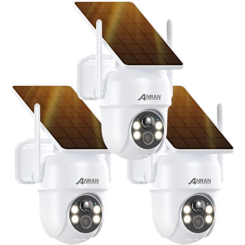 3PCS Caméra de Surveillance Extérieur sans Fil Solaire 2K 3MP hd Batteries Rechargeable avec panneau solaire intégrée- Lot de 3 cameras Q04 - Anran