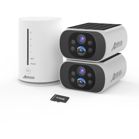 ANRAN 4MP Telecamera WiFi Esterno Senza Fili, Kit di 2 Telecamere Videosorveglianza con Pannello Solare+64GB Scheda SD, Visione Notturna a Colori, Rilevamento PIR, Nessun Costo Mensile, Audio a 2 Vie