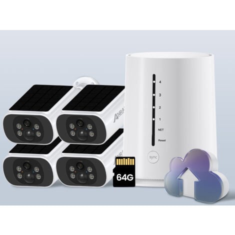 ANRAN 4MP Telecamera WiFi Esterno Senza Fili, Kit di 4 Telecamere Videosorveglianza con Pannello Solare+64GB Scheda SD, Visione Notturna a Colori, Rilevamento PIR, Nessun Costo Mensile, Audio a 2 Vie