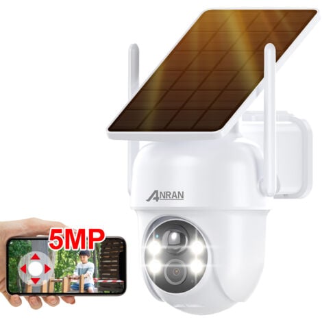 ANRAN 5MP Caméra Surveillance WiFi Extérieure sans Fil, Panneau Solaire Intégré, Caméra IP sur Batterie, Vision Nocturne Couleur, Détection Humaine, Audio Bidirectionnel, Sirène d'alarme, Q4 Max Blanc