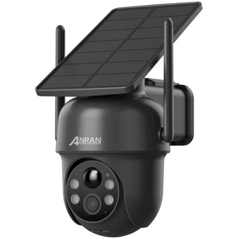 ANRAN 5MP Caméra Surveillance WiFi Extérieure sans Fil, Panneau Solaire Intégré, Caméra IP sur Batterie, Vision Nocturne Couleur, Détection Humaine, Audio Bidirectionnel, Sirène d'alarme, Q4 Max Noir