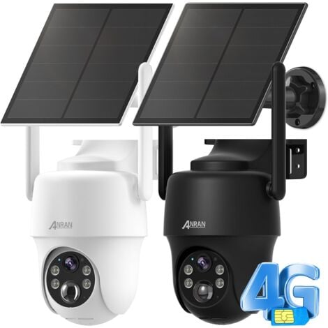 ANRAN Caméra de Surveillance Solaire Extérieur 3G/4G LTE, Carte SIM et SD 32GB, Vision Nocturne Couleur, Détection Humaine, 2K/3MP 4G Caméra Exterieur, Audio Bidirectionnel, Projecteurs, G1 Noir+Blanc