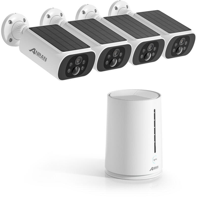 Kit Caméra de Surveillance Sans Fil ,Vidéosurveillance,4 caméras batteries solaires 4MP,1 station 4CH avec 64GB carte sd - Anran