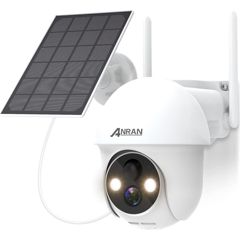 Anran - Caméra de Surveillance Extérieur 3MP WiFi sans Fil Solaire avec Batteries pir Détection Humaine Compatible Alexa Q01 Blanc