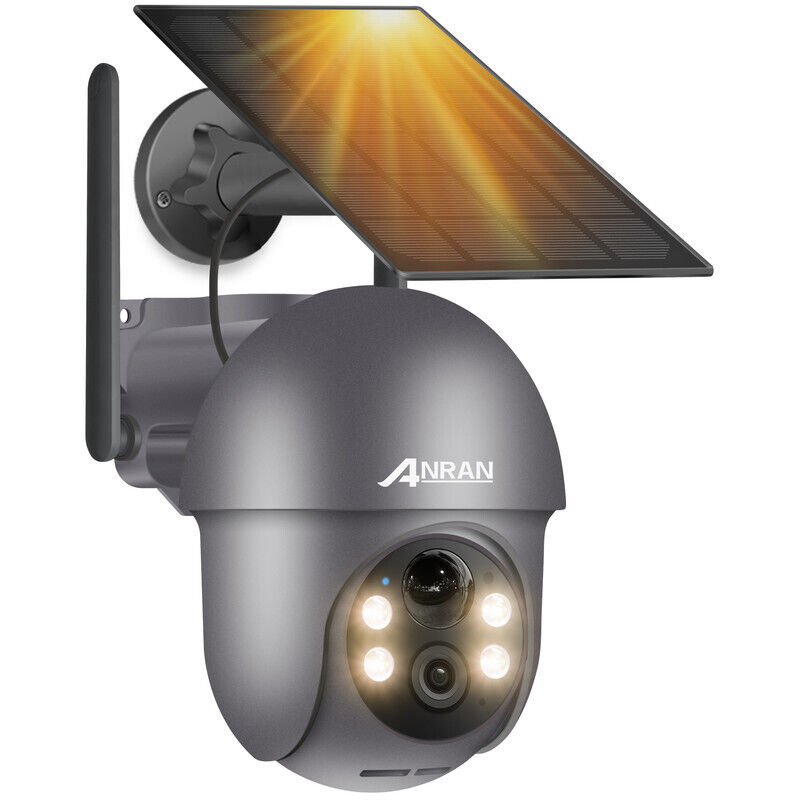 Anran - Berwachungskamera Aussen Akku 3mp Wlan, 360 Grad Schwenkbare Kabellose Überwachungskamera Mit Solarpanel, Pir Bewegungsmelder Mit Flutlicht,