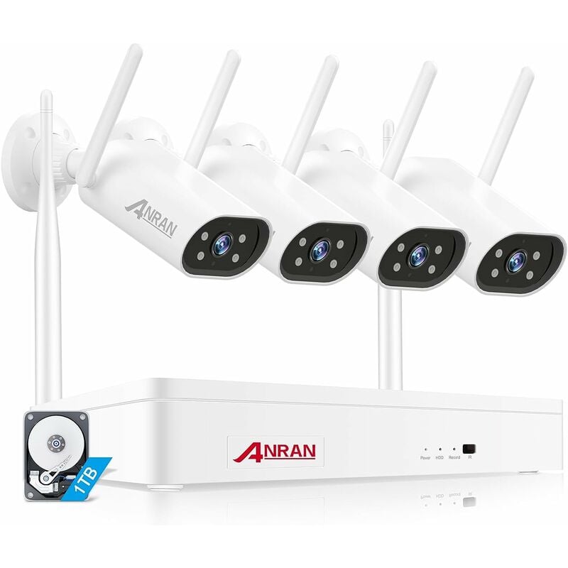 ANRAN 3MP Kit Caméra de Surveillance Extérieure 8CH NVR et WiFi 4 améras, 1 To disque dur Détection de Mouvement Audio Bidirectionnel, IP66 Étanche