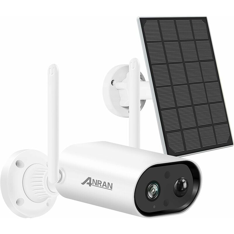 Anran - Caméra de Surveillance WiFi Exterieure 3MP Solaire avec Batterie, Détection de Mouvement, Audio Bidirectionnel Compatible Alexa S01 Blanc