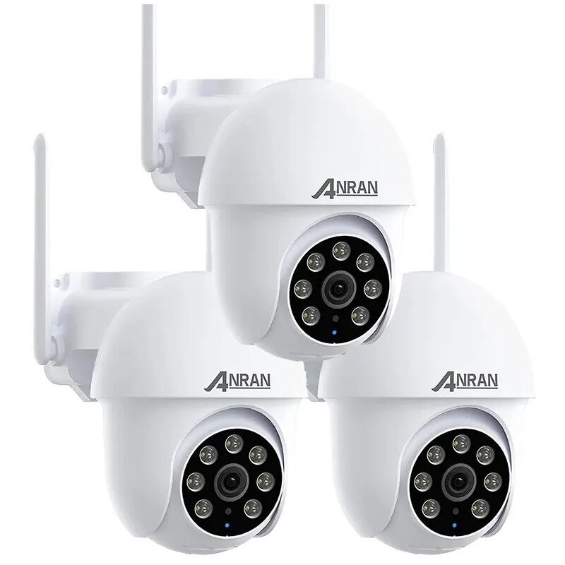 Anran - Caméra de Surveillance Filaire WiFi Extérieure 5MP, 360° ptz Caméra ip avec Suivi Automatique, Vision Nocturne Couleur P3 Max Blanc-3PCS