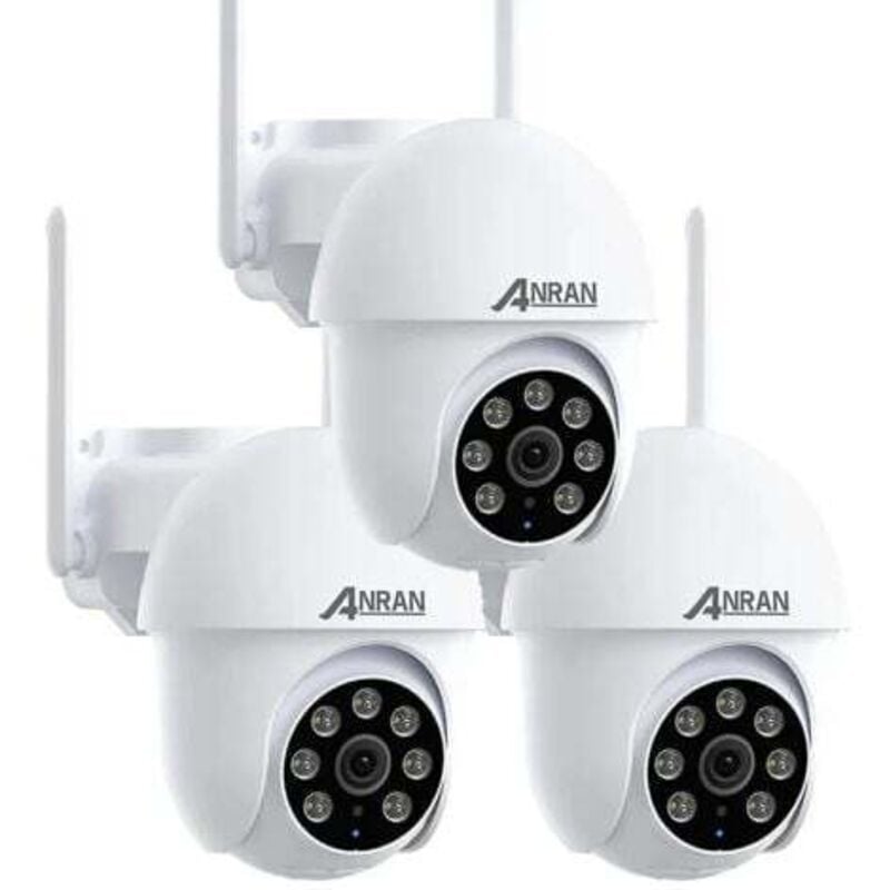 Caméra de Surveillance Filaire WiFi Extérieure 5MP, 360° ptz Caméra ip avec Suivi Automatique, Vision Nocturne Couleur Anran P3 Max Blanc-3PCS
