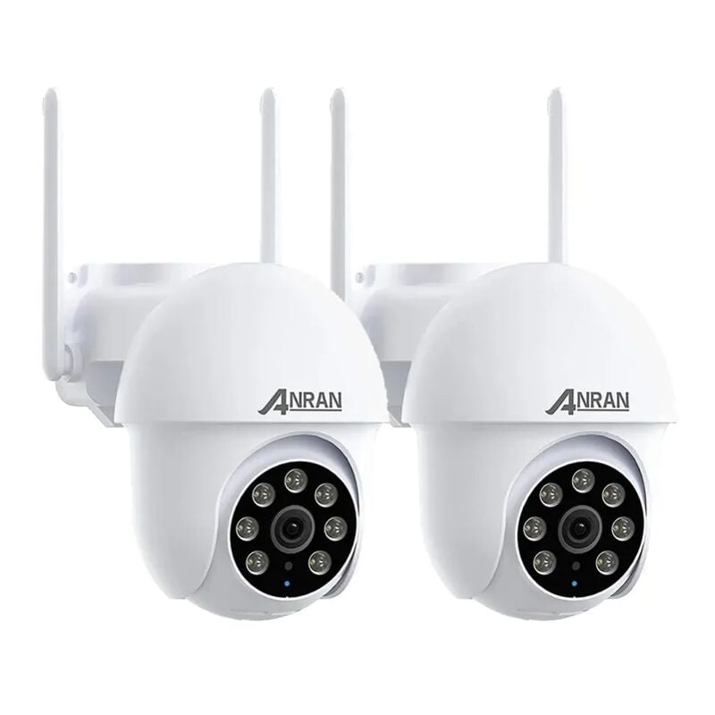 Anran - Caméra de Surveillance Filaire WiFi Extérieure 5MP, 360° ptz Caméra ip avec Suivi Automatique, Vision Nocturne Couleur P3 Max Blanc-2PCS