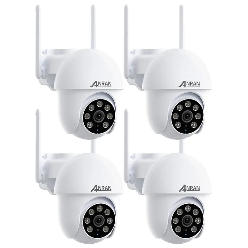 Anran - Caméra de Surveillance Filaire WiFi Extérieure 5MP, 360° ptz Caméra ip avec Suivi Automatique, Vision Nocturne Couleur P3 Max Blanc-4PCS