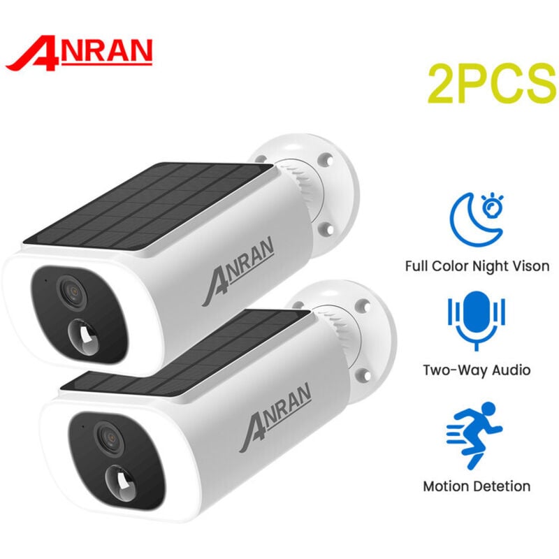 Lot de 2 Caméras de Surveillance WiFi Exterieur sans fil, Panneau Solaire Intégré, Caméra ip Batterie,Spotlight & Vision Nocturne Couleur, Audio