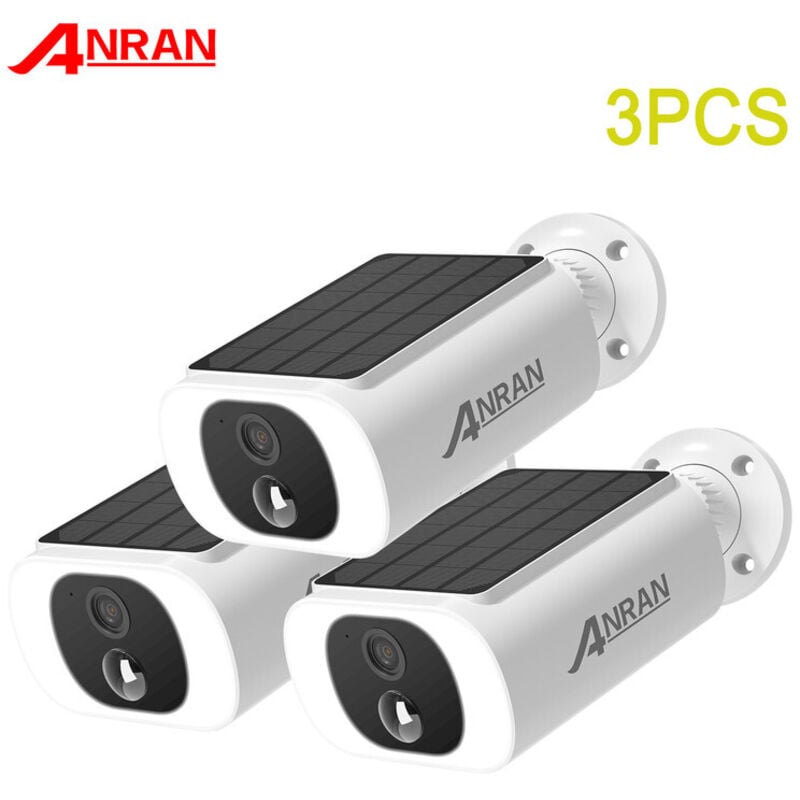 Lot de 3 Caméras de Surveillance WiFi Exterieur sans fil, Panneau Solaire Intégré, Caméra ip Batterie,Spotlight & Vision Nocturne Couleur, Audio