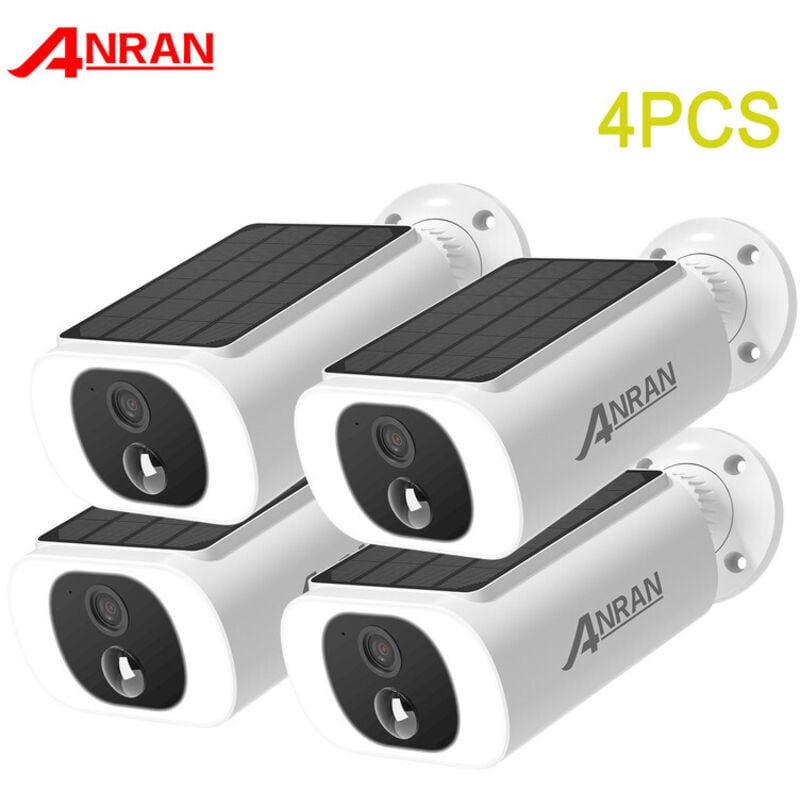 Lot de 4 Caméras de Surveillance WiFi Exterieur sans fil, Panneau Solaire Intégré, Caméra ip Batterie,Spotlight & Vision Nocturne Couleur, Audio
