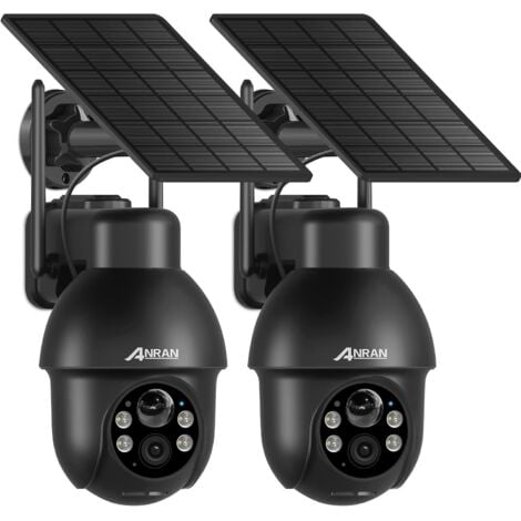 ANRAN Q03 Schwarz - 3MP Drahtlose Solare WLAN-Außenüberwachungskamera, Soundalarm, Zweiwege-Audio, PIR-Bewegungserkennung, 30m Farbnachtsicht, Kompatibel mit Alexa-2 Stück