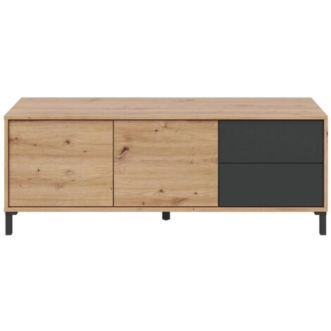 Anrichte Arecibo, Modernes Sideboard mit 2 Türen, Buffet im Wohnzimmer, Fernsehschrank, Sideboard mit Füßen für Wohnzimmer, cm 130x41h47, Asteiche und Anthrazit