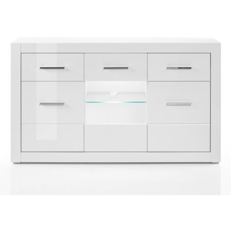 Anrichte Sideboard BALVE-61 in weiß Hochglanz mit Glasausschnitt und Beleuchtung BxHxT: 164x97x42cm