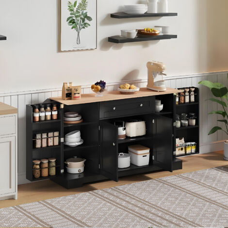 Anrichte und Beistellschrank 138x40x85cm mit Türen Schubladen verstellbaren Regalen-MDF-Schwarz