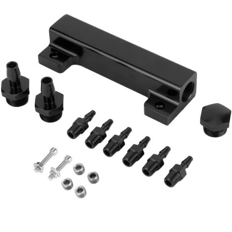 Ansaugkrümmer mit Unterdruckblock für Pkw, universelles 6-Port-Ansaugkrümmer-Kit mit Kraftstoff-Ablassklappe für Turboaufladung (Schwarz)