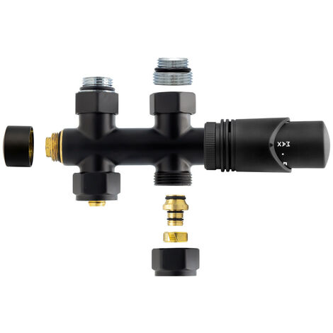 Anschlussgarnitur Mittelanschluss Multiblock Durchgang Schwarz Matt 1/2" PEX 16 x 2mm Konus M30