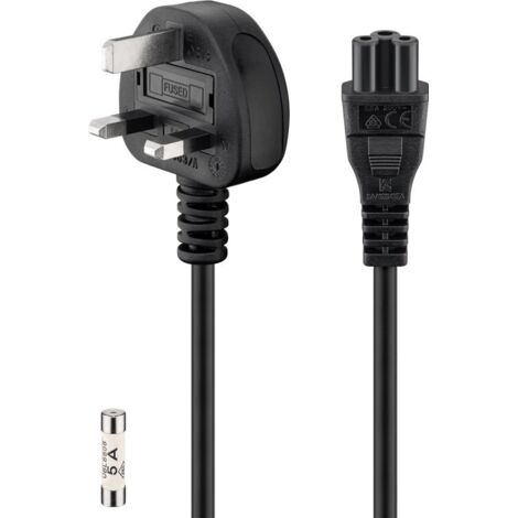 Anschlusskabel UK, 1,8 m, schwarz, (30,75 mm²), UK 3-Pin-Stecker (Typ G, BS 1363)  Gerätebuchse C5. Kabellänge 1.8 m
