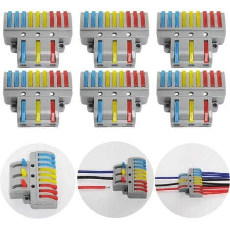 Anschlussklemmen, 6-teiliger elektrischer Steckverbinder mit Betätigungshebel, kompakte automatische elektrische Anschlussklemme, 3 Eingänge, 9 Ausgänge, mit Befestigungsschrauben
