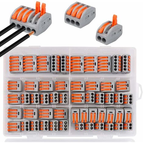 Anschlussklemmen, 60 Klemmen Elektrostecker mit Betätigungshebel, Compact Automatische elektrische Anschlussklemme, 20 2-fach-Klemmen, 30 3-fach-Klemmen, 10 5-fach-Klemmen