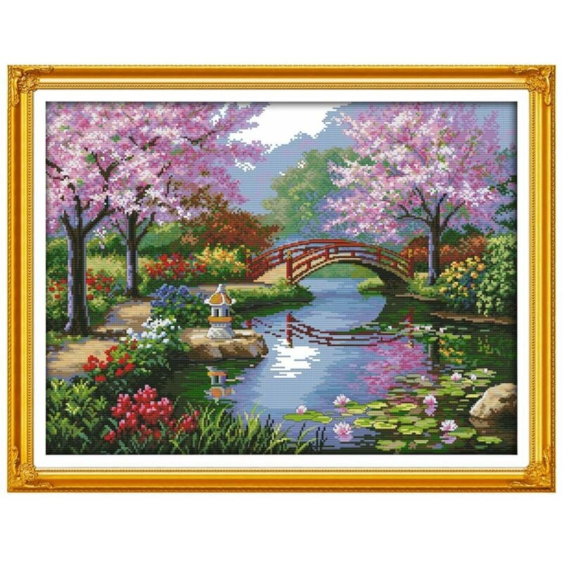 

Kit de bordado de punto de cruz contado para costura hecha a mano, 14 quilates, hermoso paisaje de parque, patron de punto de cruz, 57 * 45 cm,