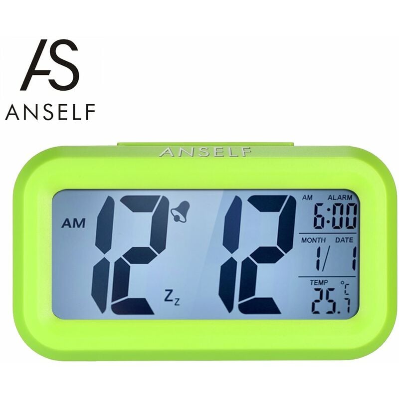 

LED Reloj despertador digital Repeticion Snooze Sensor activado por luz Luz de fondo Hora Fecha Temperatura Pantalla,Verde - Anself